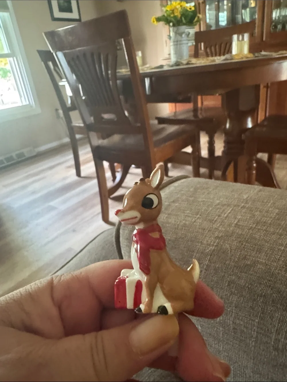 Nora Fleming Brown and Red Ceramic Reindeer Ornament